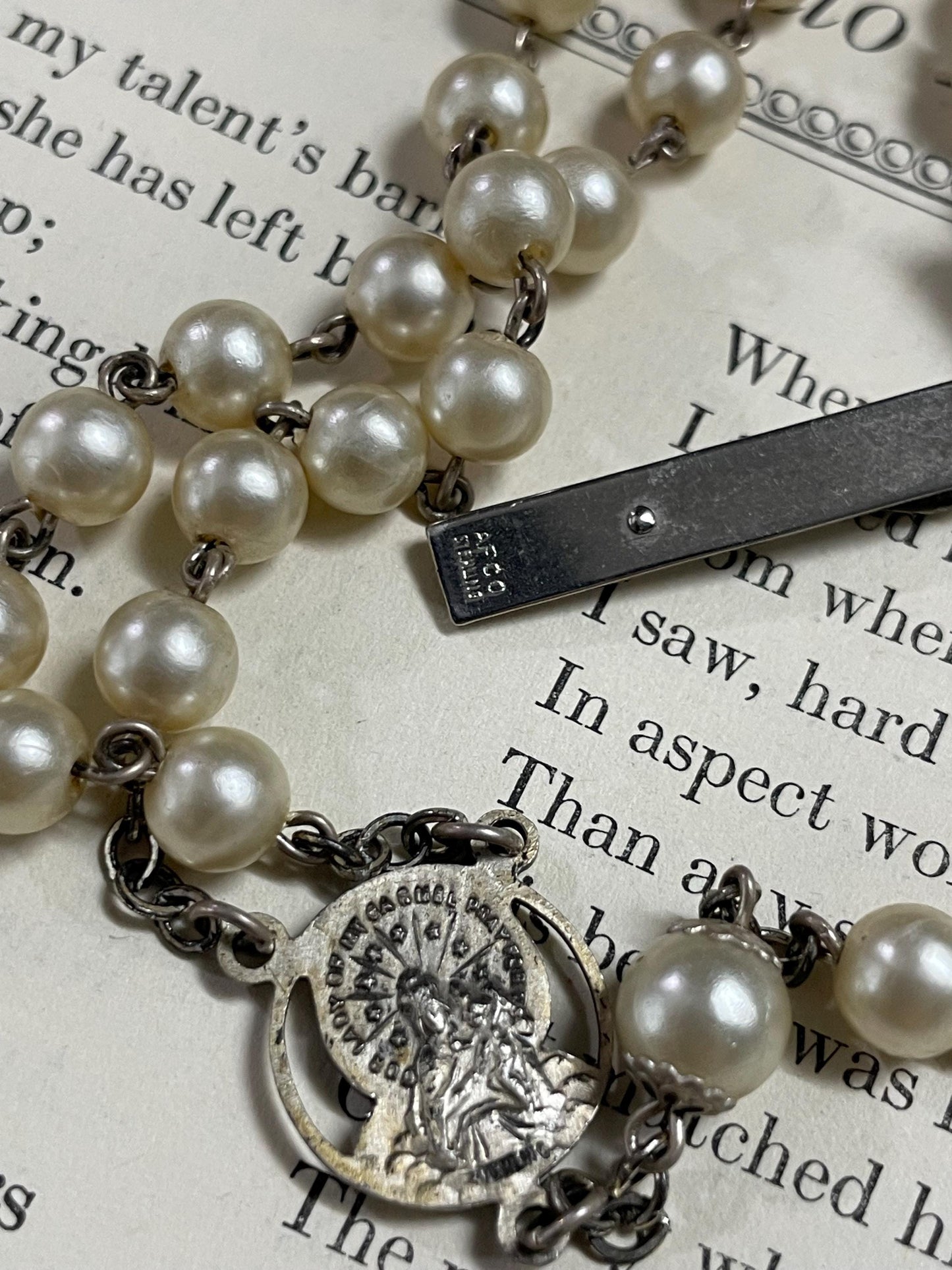 Vintage AFCO Glass Pearl Beaded Rosary, 713 Sterling