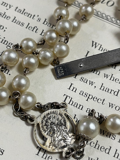 Vintage AFCO Glass Pearl Beaded Rosary, 713 Sterling