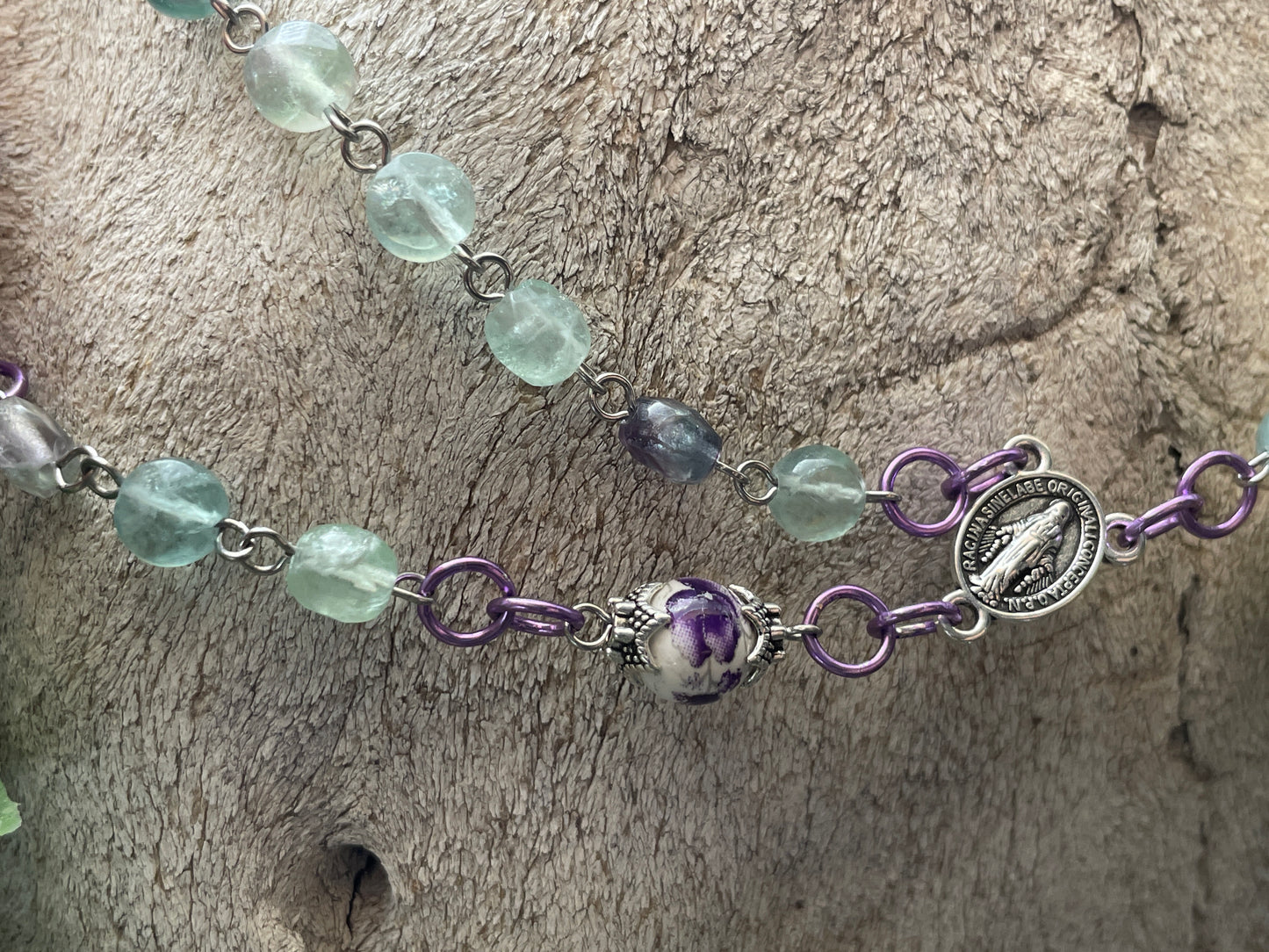 Fluorite // Porcelain 3-decade pocket rosary handmade