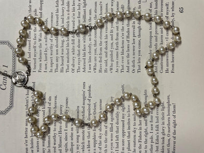 Vintage AFCO Glass Pearl Beaded Rosary, 713 Sterling