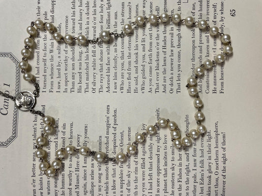 Vintage AFCO Glass Pearl Beaded Rosary, 713 Sterling