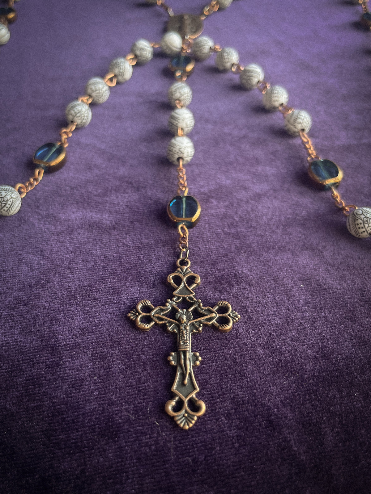 Guadalupe Rosary, glass and print