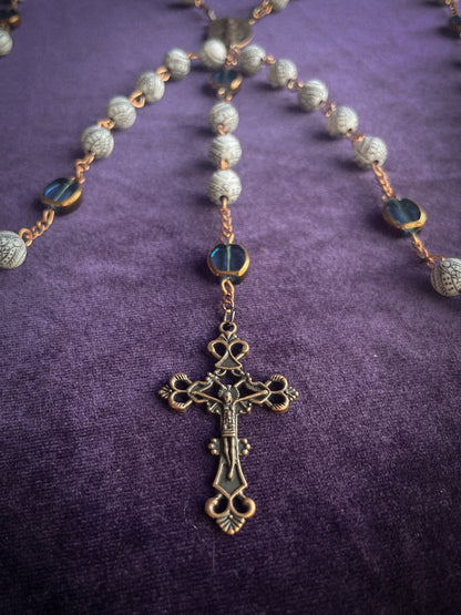 Guadalupe Rosary, glass and print