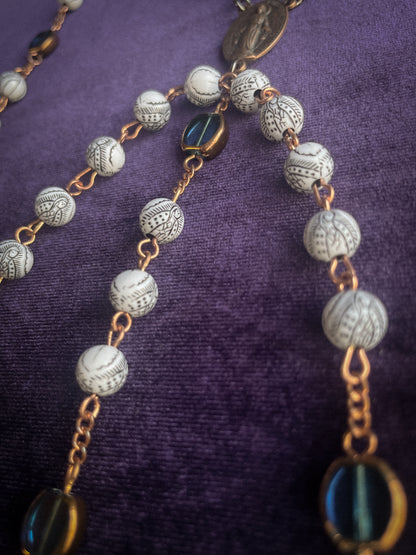 Guadalupe Rosary, glass and print