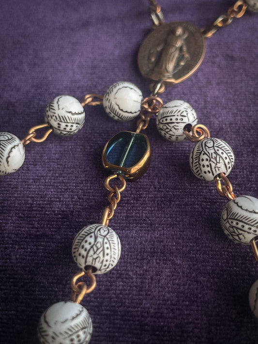 Guadalupe Rosary, glass and print